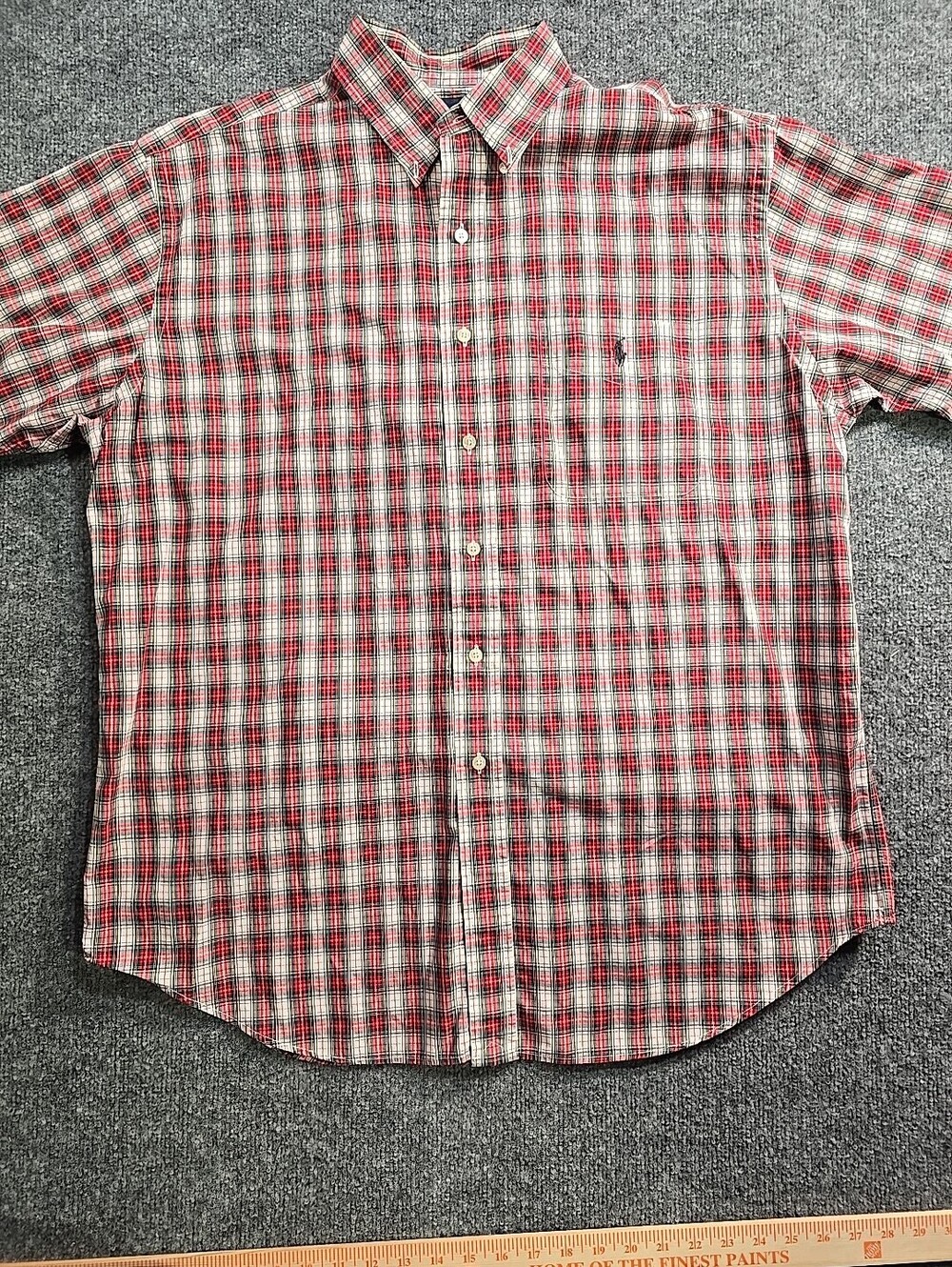 Ralph Lauren Classic Fit Plaid Short Sleeve Button Down Shirt Mens L Gold Tilden